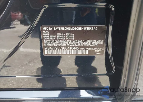 2016 BMW 750I xDrive z USA, uszkodzony, nr VIN WBA7F2C53GG416445